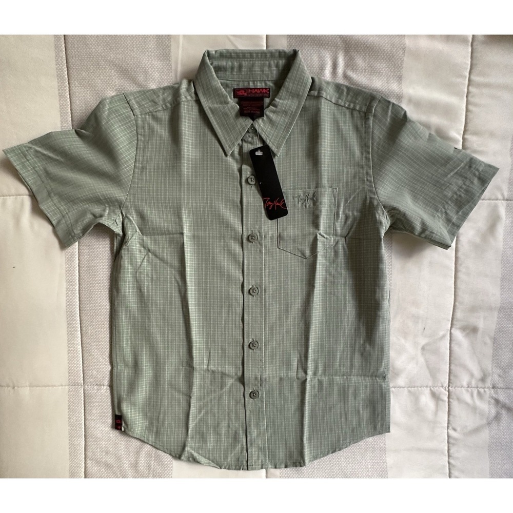 Tony Hawk VTG Y2K Short Sleeve Shirt Boys X-Large 7x Button Front NWT Green